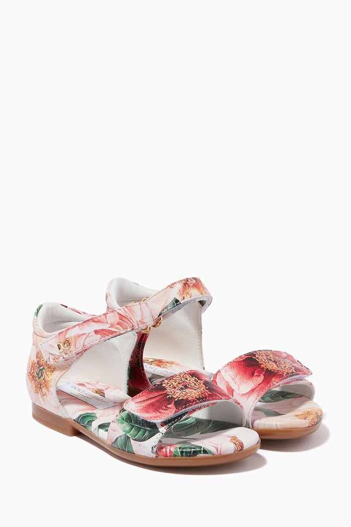 Sandals with Ankle Strap in Camellia Nappa, Multicolour