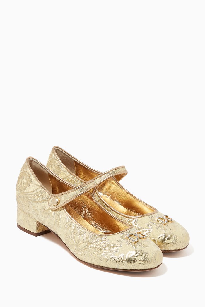 

Mary Jane Ballet Flats in Lamé Brocade, Gold
