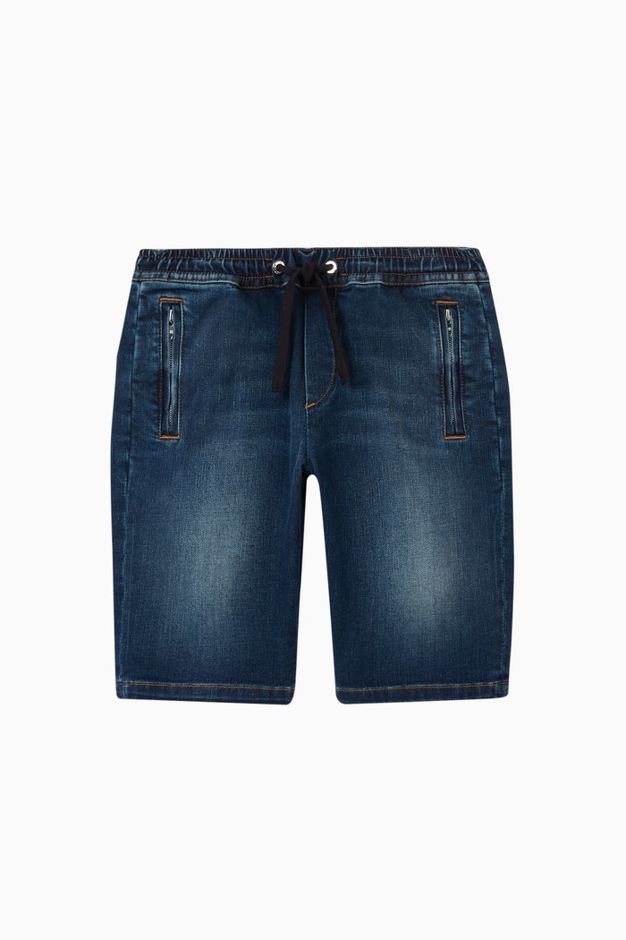 

Stretch Cotton Denim Shorts, Blue