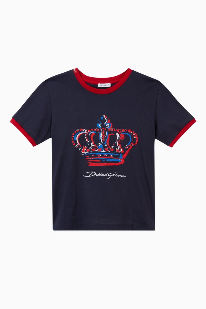 

T-shirt with Crown in Cotton Jersey, Blue