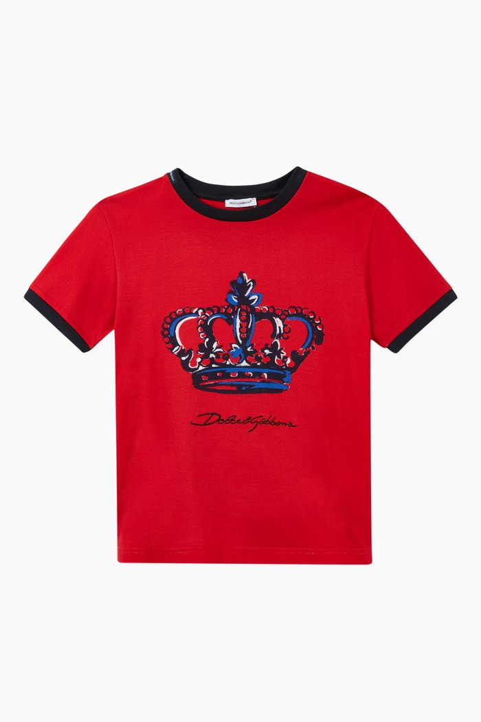 

T-shirt with Crown in Cotton Jersey, Red