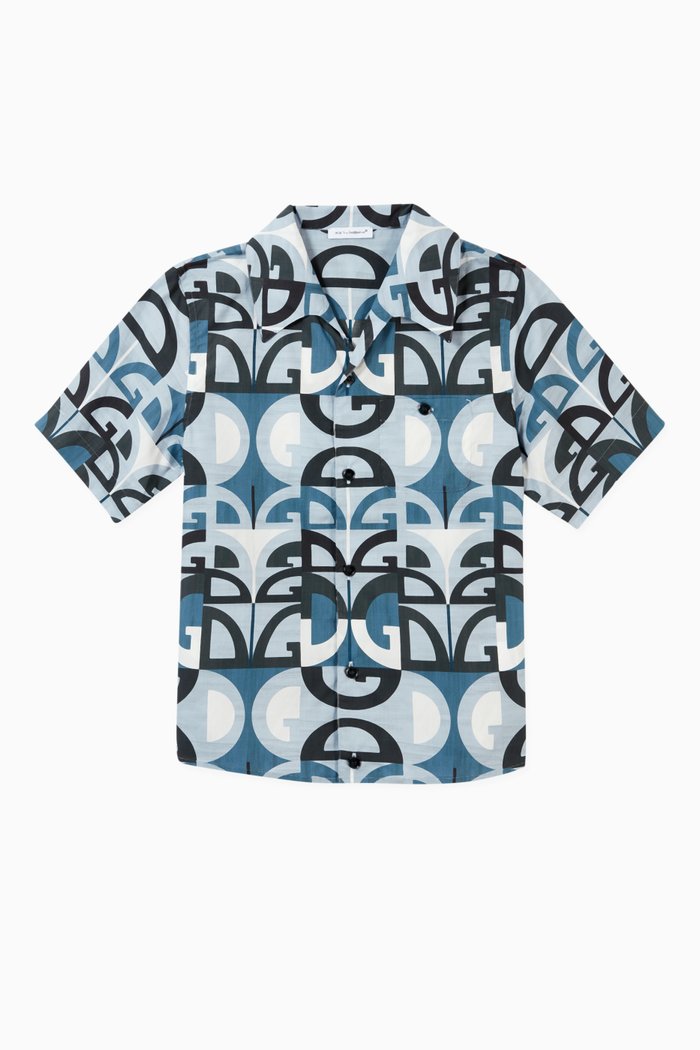

Hawaiian Shirt in Geometric DG Print Poplin, Blue
