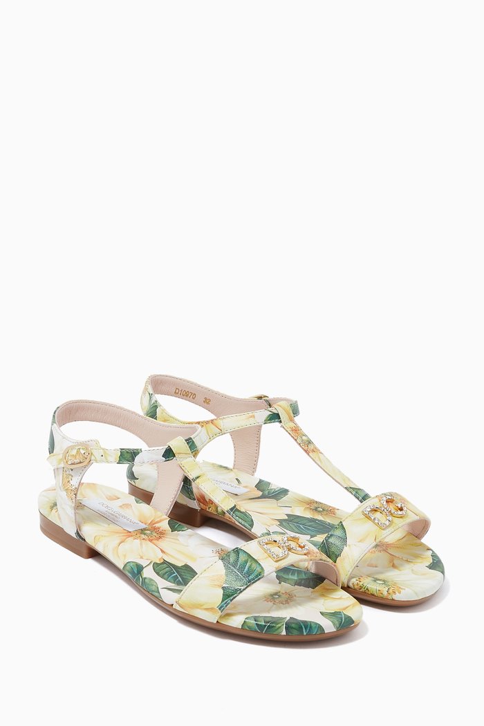 

Camellia T-Strap Sandals in Leather, Yellow
