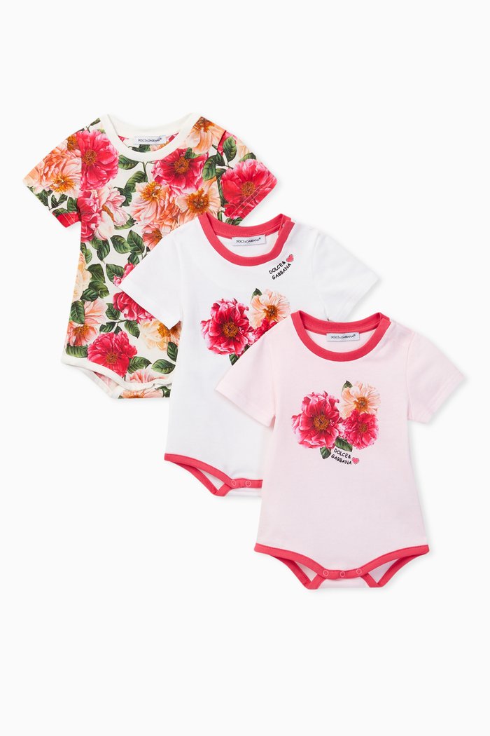 

Camellia Cotton Babygrow, Set of 3, Multicolour