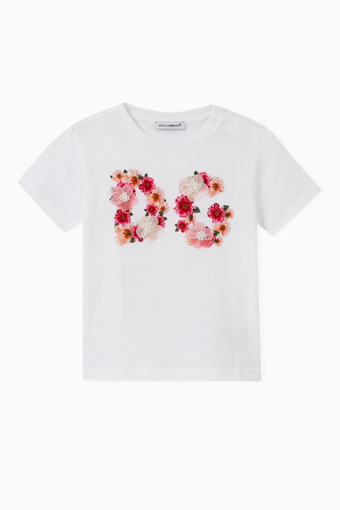 

Camellia DG Cotton T-shirt with Floral Patch, White