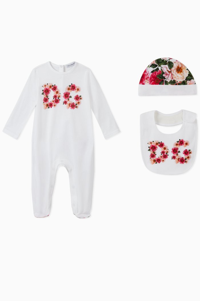 

3-piece Jersey Gift Set with Camellia Print, White