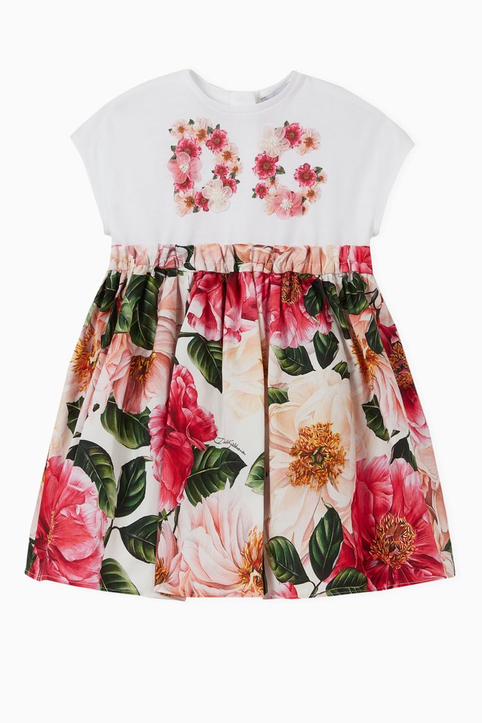 

DG Camellia Cotton Poplin & Jersey Dress with Bloomers, Multicolour