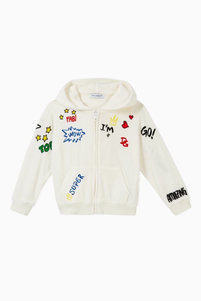

Hoodie with Love Prints in Chenille, White