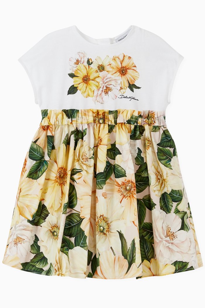 Camellia Poplin & Jersey Dress, Yellow