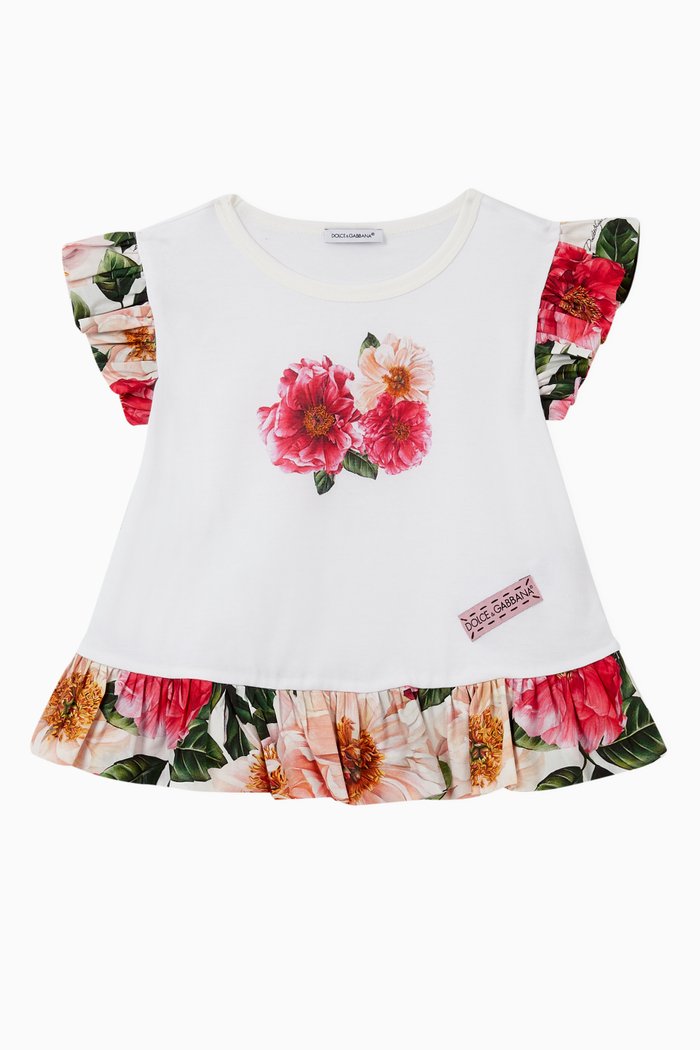 Camellia Jersey Top with Ruffles, White