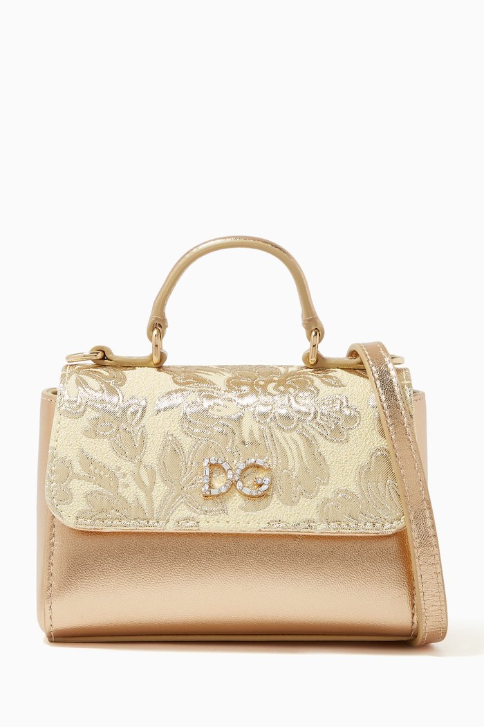 

Brocade Laminated Bag in Leather, Gold