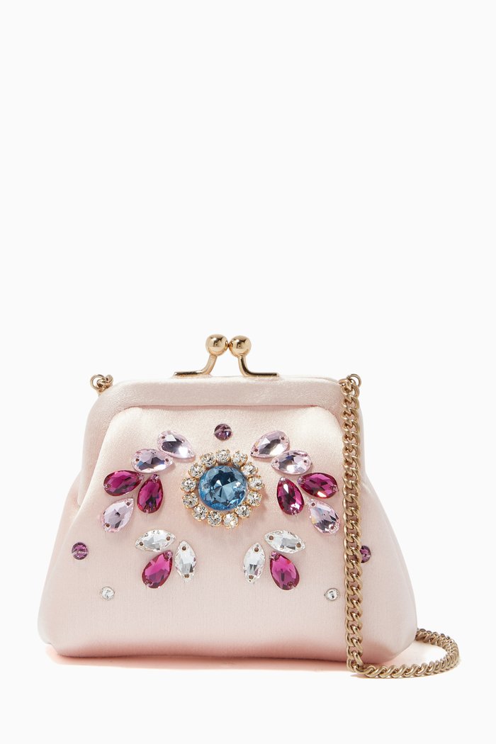 

Crystal Crossbody Coin Bag in Satin, Pink