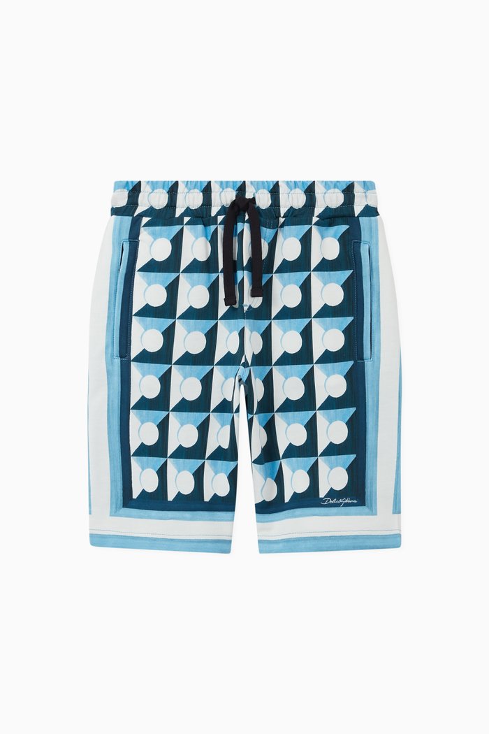 

Shorts with Round DG Patch in Majolica Print Cotton, Blue