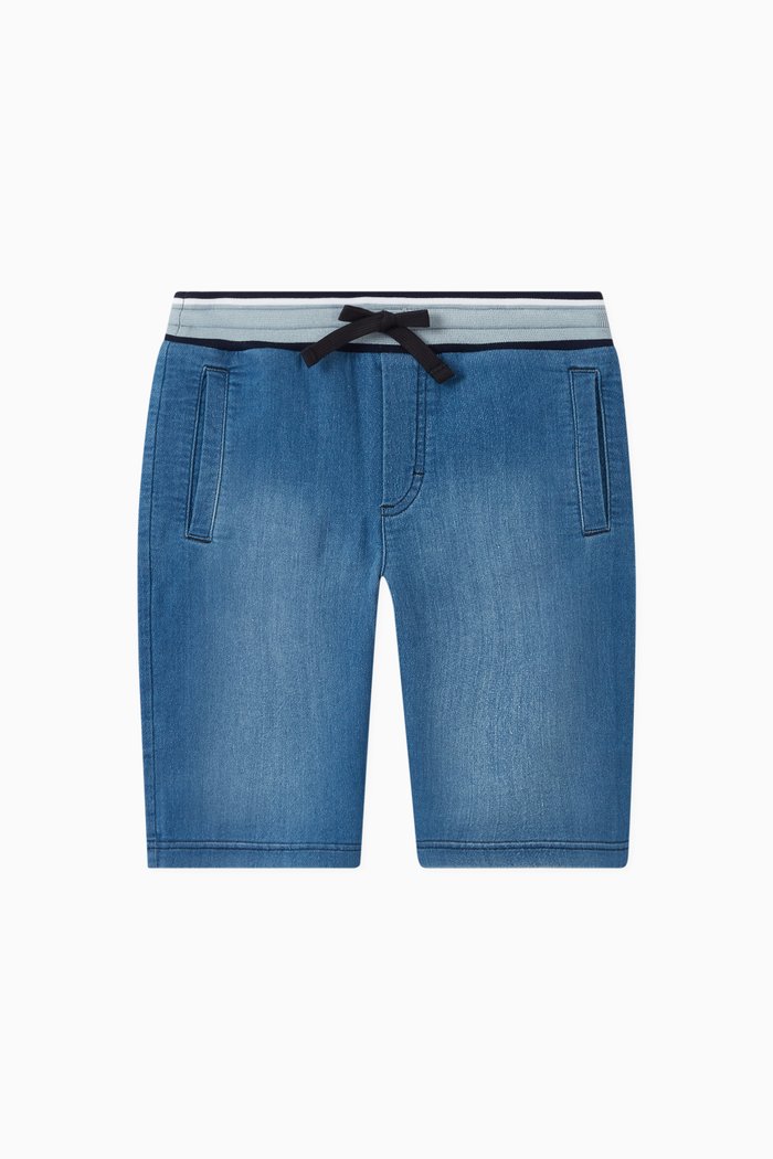 Stretch Cotton Denim Jogging Shorts, Blue