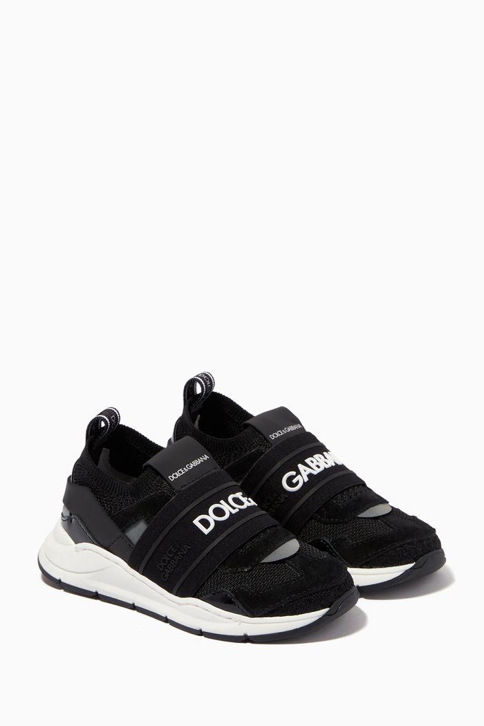 

Slip-on Sneakers with Logo Elastic in Stretch Knit, Black
