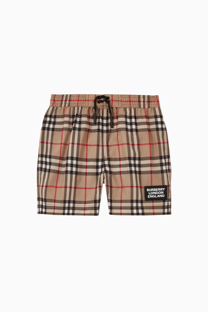 

Logo Appliqué Vintage Check Nylon Swim Shorts, Neutral