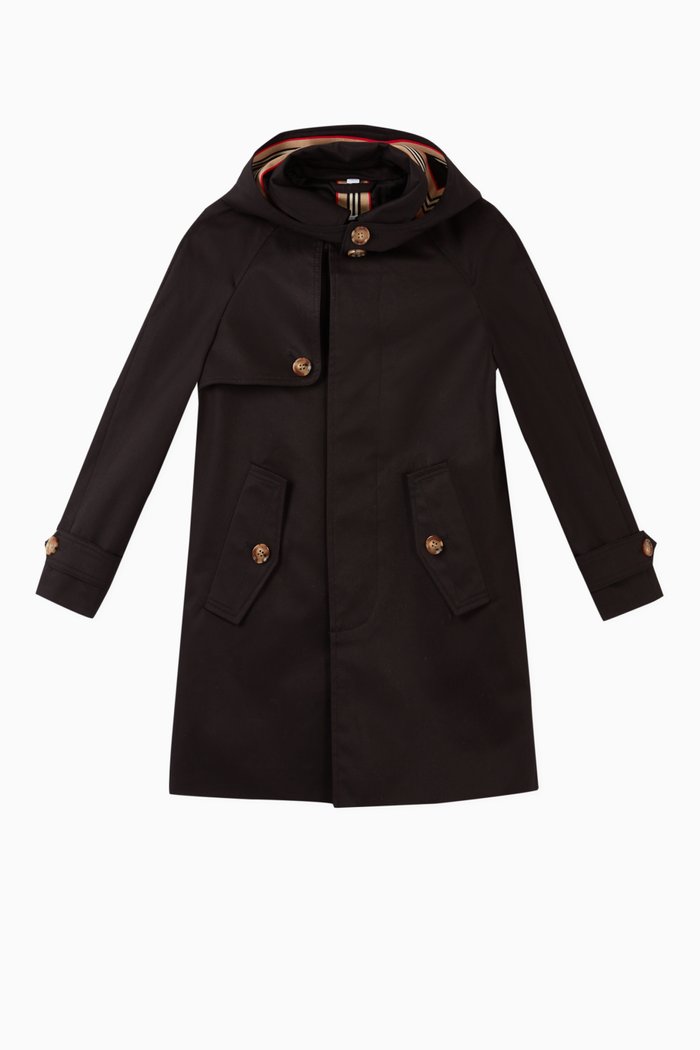 

Icon Stripe Trim Cotton Car Coat, Black