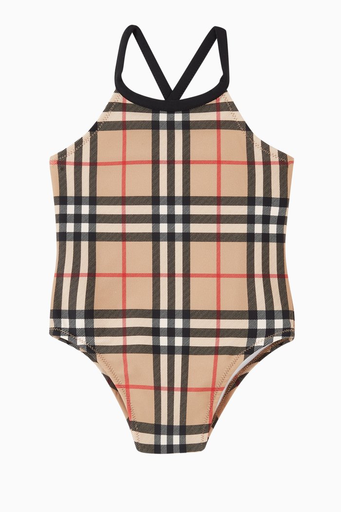 

Vintage Check Recycled Nylon Swimsuit, Neutral