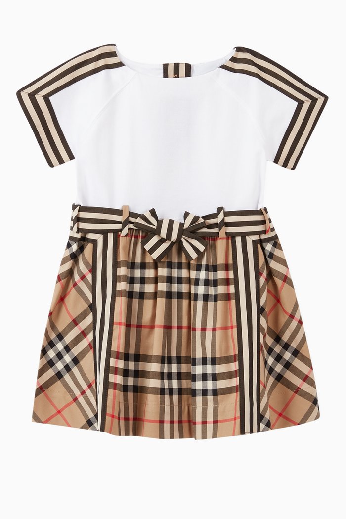 

Vintage Check Detail Cotton Dress, Neutral