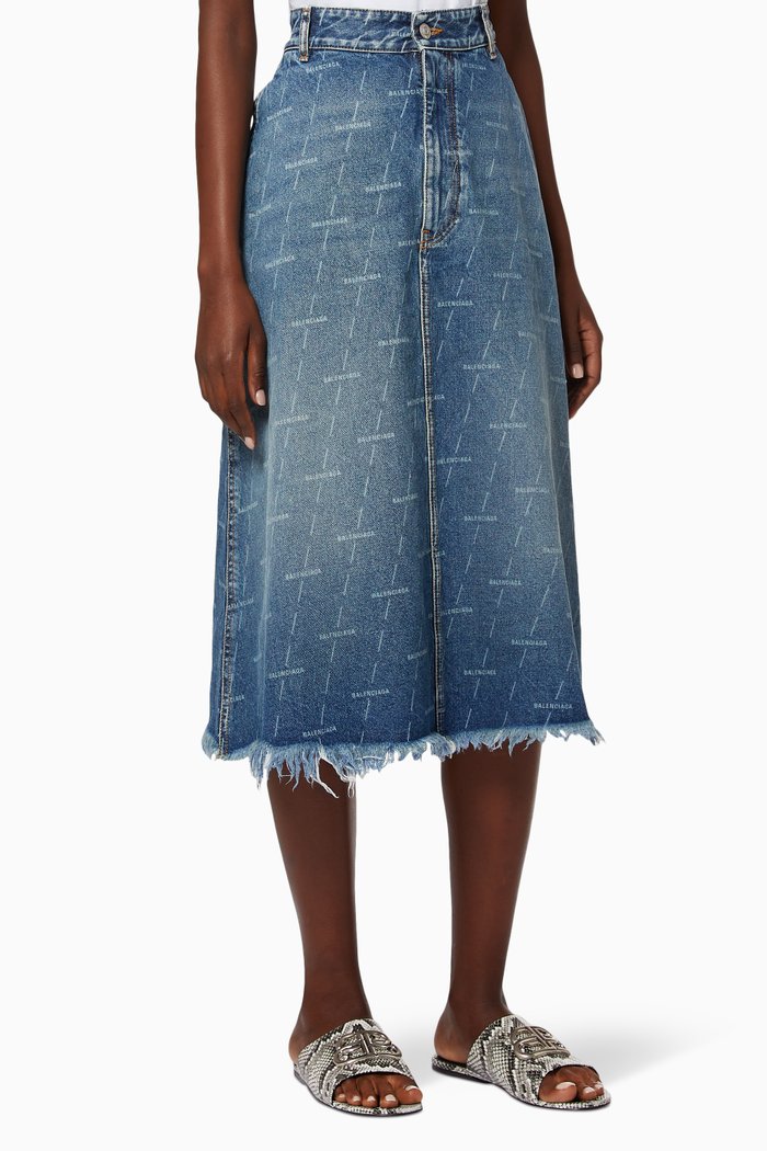 

Front Kick Skirt in Lasered Denim, Blue