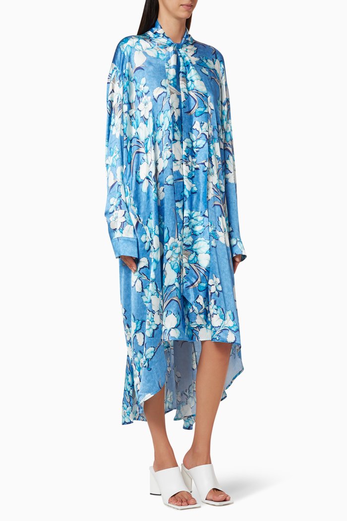 

Vareuse Dress in Silk Jacquard, Blue