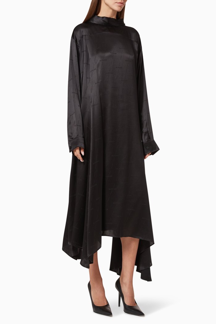 

Double Back Dress in Silk Jacquard, Black
