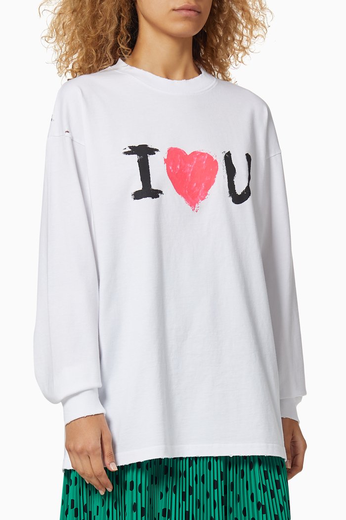 

I Love U Long Sleeve T-shirt in Vintage Jersey, White