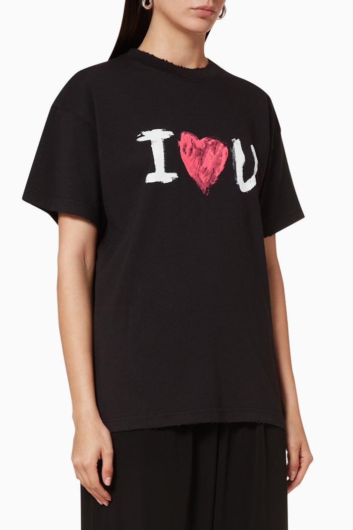 

I Love U Medium Fit T-Shirt in Vintage Jersey, Black