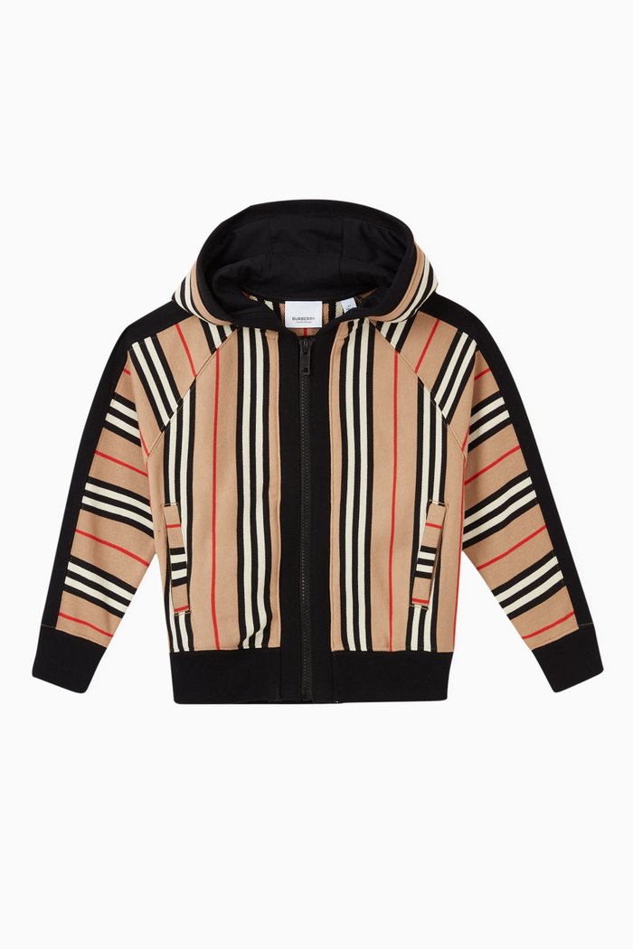 

Icon Stripe Cotton Hooded Top, Neutral