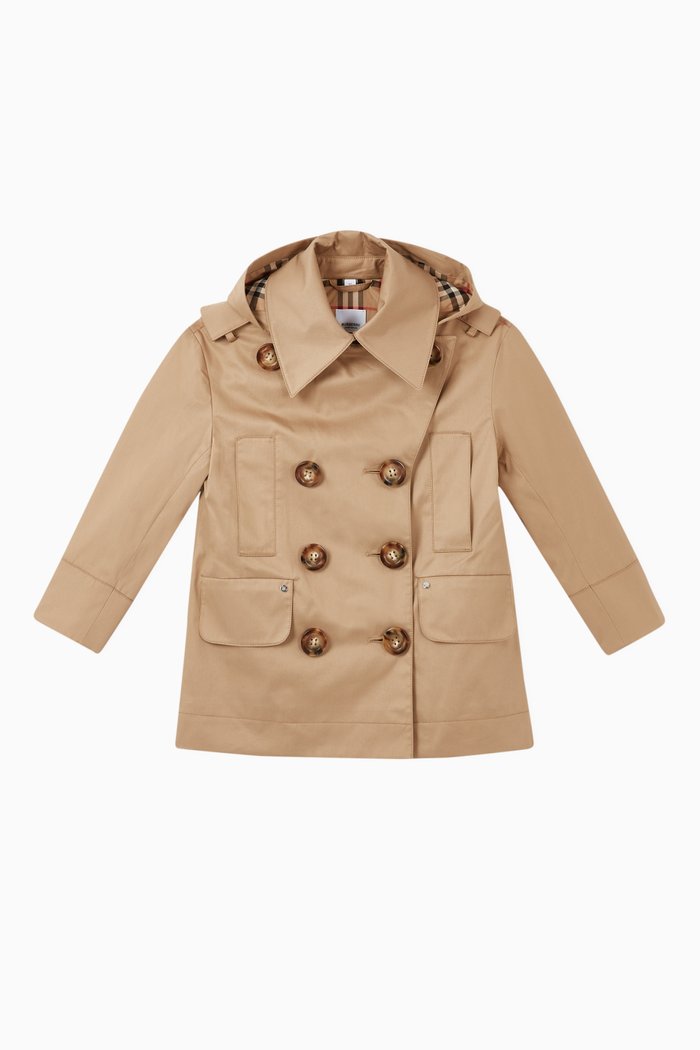 Cotton Twill Hooded Trench Coat, Neutral