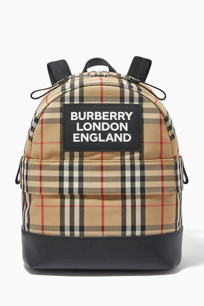 

Logo Appliqué Backpack in Vintage Check Cotton Canvas, Neutral