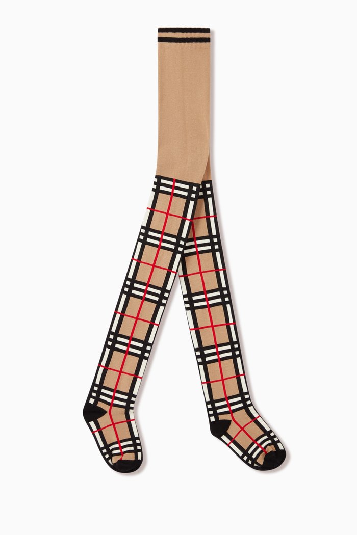 

Tights in Vintage Check Cotton Blend Knit, Neutral