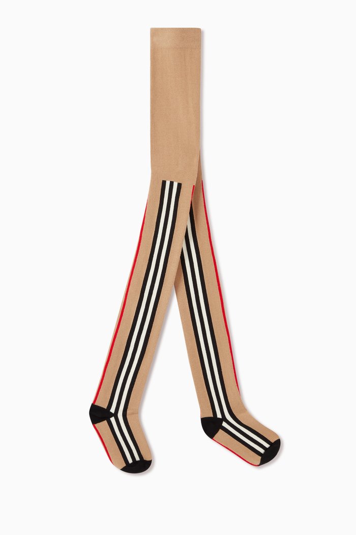 

Tights in Icon Stripe Cotton Blend Knit, Neutral