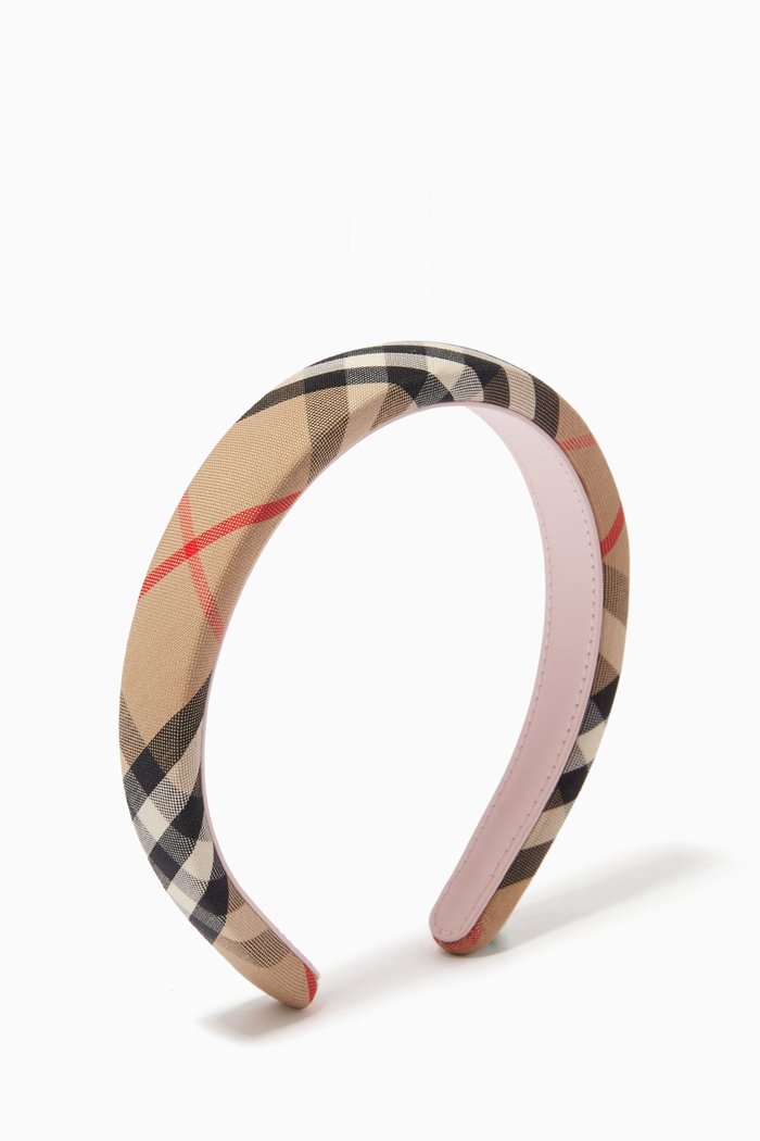 

Hairband in Vintage Check Cotton Blend and Leather, Neutral