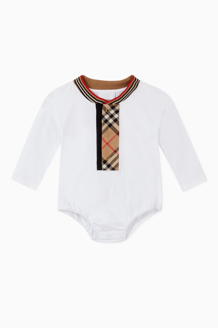 

Icon Stripe Vintage Check Cotton Bodysuit, White