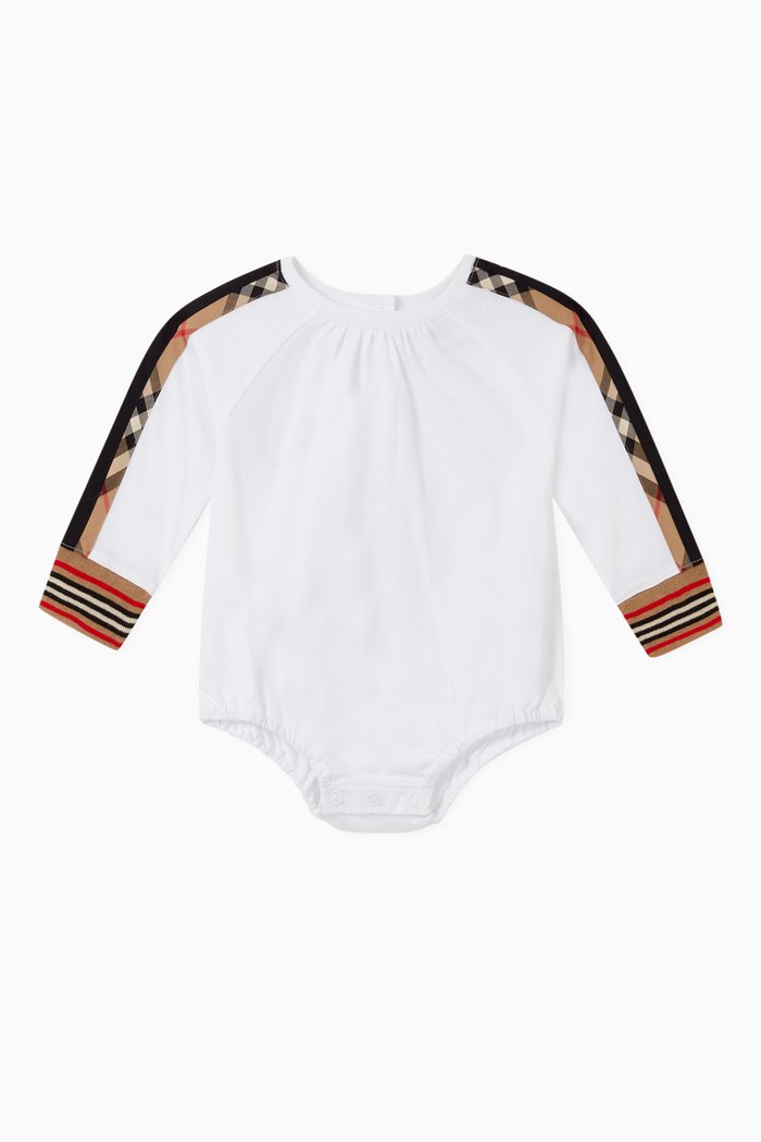 

Vintage Check Icon Stripe Cotton Bodysuit, White
