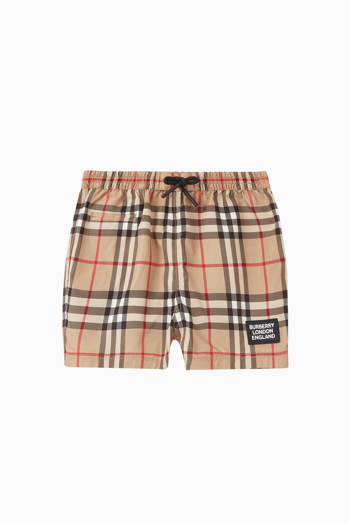 

Logo Appliqué Vintage Check Swim Shorts, Neutral