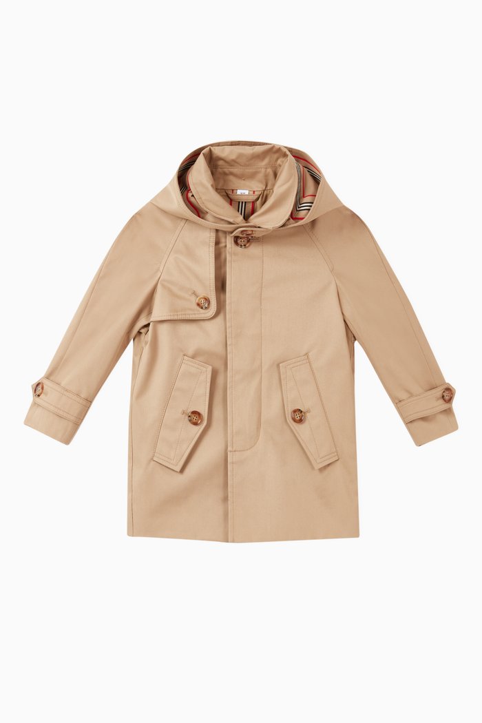 Detachable Hood Icon Stripe Car Coat, Neutral