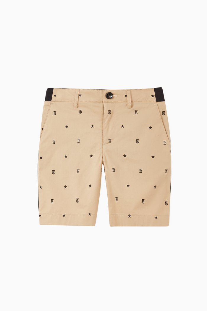

Star & Monogram Motif Stretch Cotton Shorts, Neutral