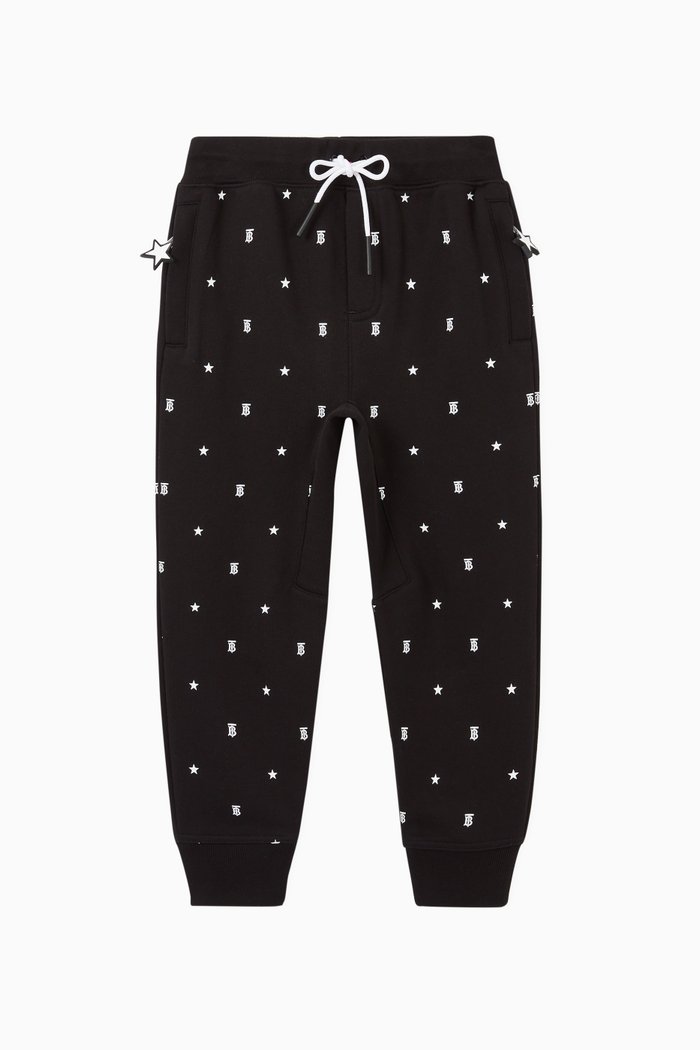

Star & Monogram Motif Cotton Jogger Pants, Black