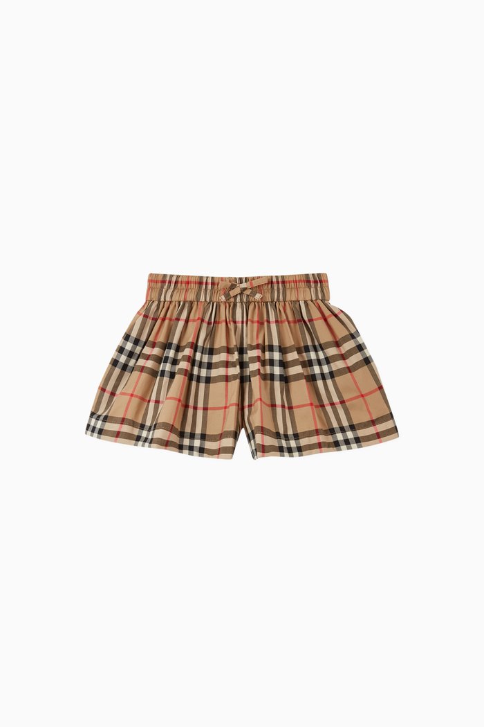 

Vintage Check Gathered Cotton Shorts, Neutral