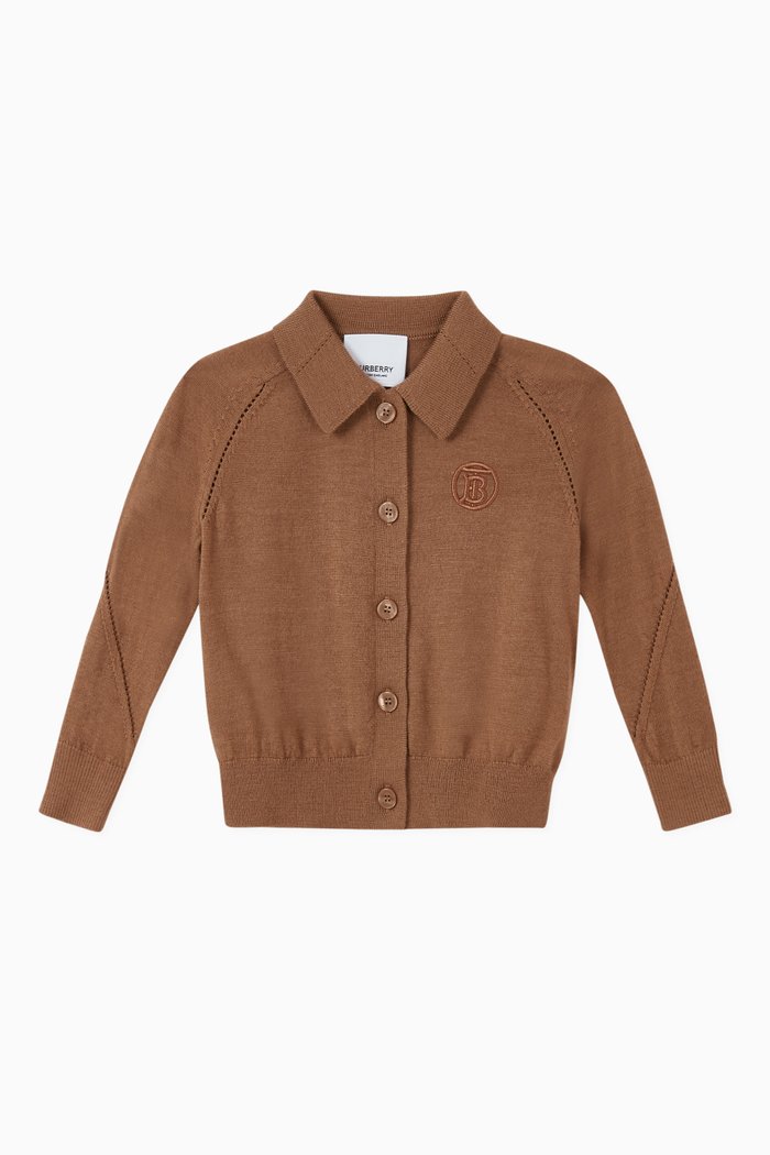 Monogram Motif Merino Wool Cardigan, Neutral