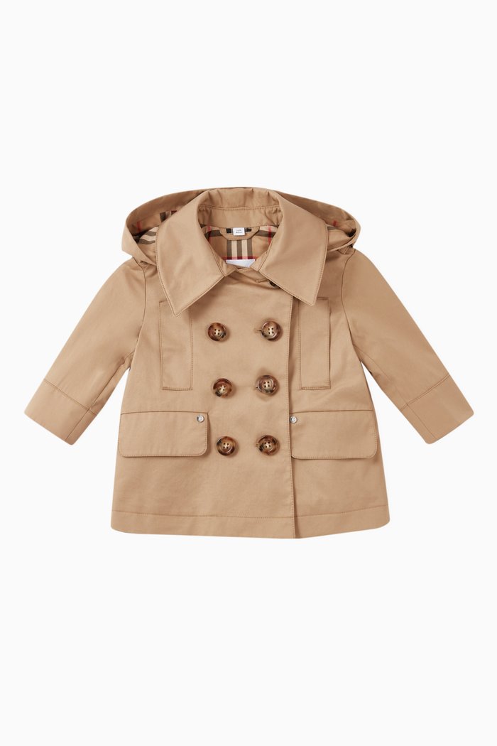 

Cotton Twill Hooded Trench Coat, Neutral