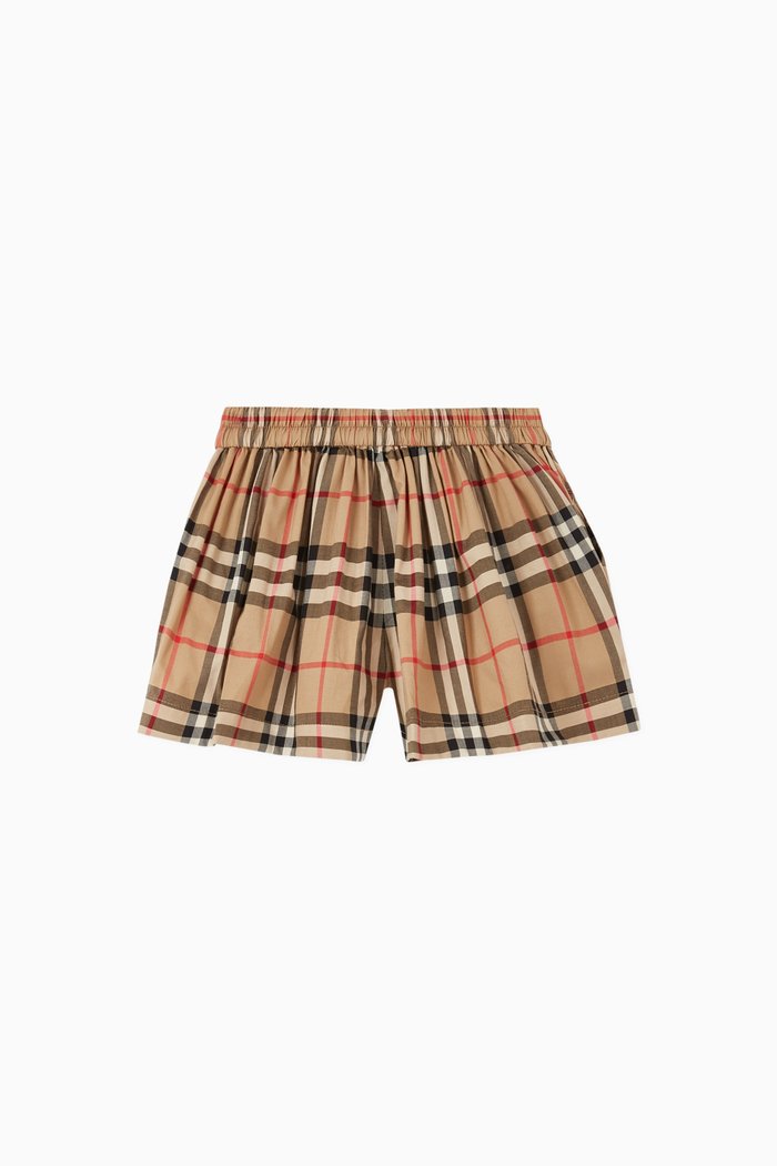 

Vintage Check Gathered Cotton Shorts, Neutral