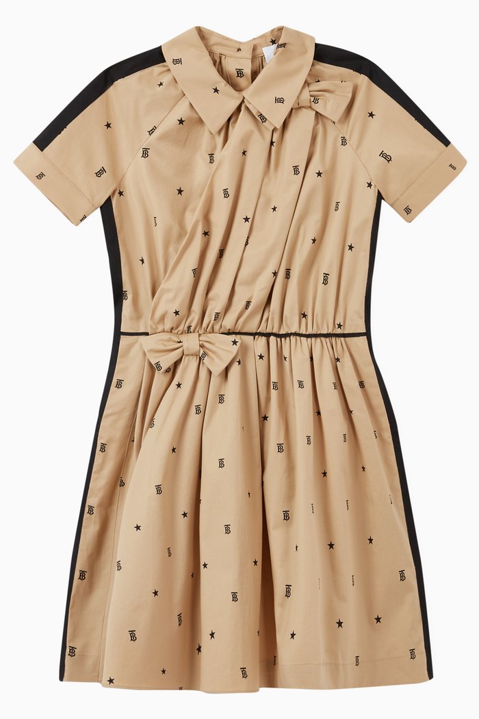 

Star & Monogram Motif Stretch Cotton Dress, Neutral