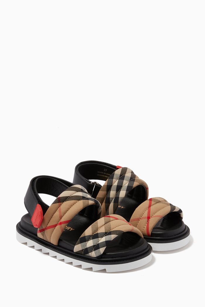 

Sandals in Quilted Vintage Check Cotton and Leather, Neutral