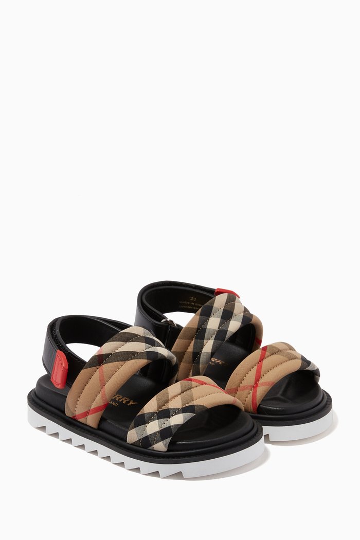 

Sandals in Quilted Vintage Check Cotton & Leather, Neutral