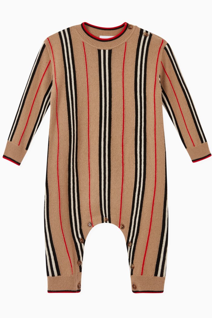 

Icon Stripe Cashmere Wool Jumpsuit, Neutral
