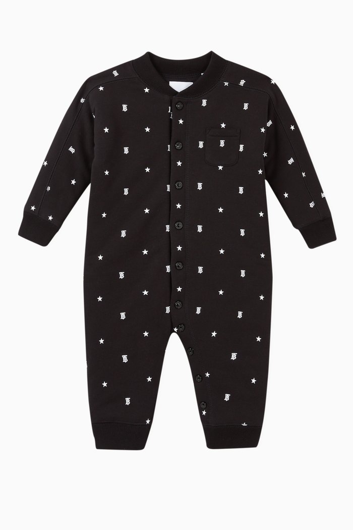 

Star and Monogram Motif Cotton Jumpsuit, Black