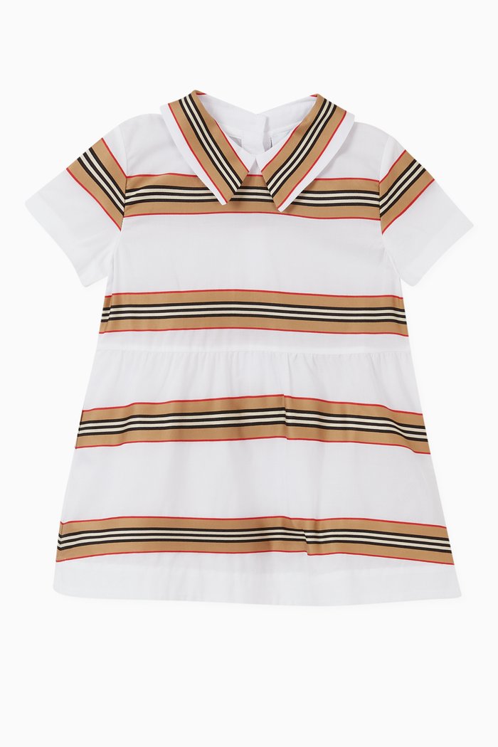 

Icon Stripe Cotton Dress with Bloomers, White